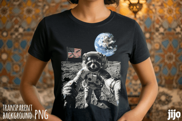 Celestial Patriotism: The Raccoon Astronaut Design
