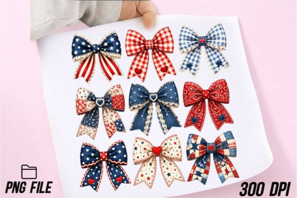 Elevate Your Designs with a Coquette Patriotic Bow PNG Set