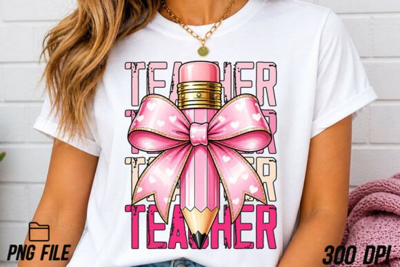 Preppy Teacher Gift PNG: Pink Bow Design for Creative Projects