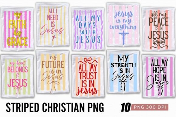 Striped Christian PNG Bundle: Faith-Inspired Design Assets