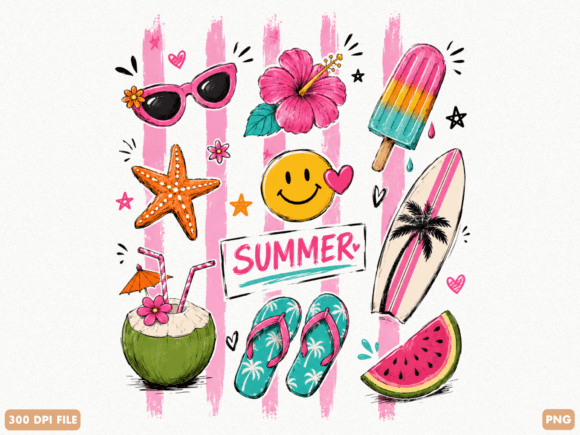 Summer Fun Beach Icons PNG: Vibrant Visual Assets for Modern Design