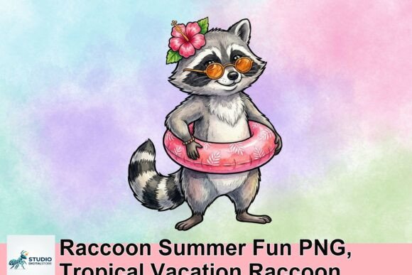 Tropical Vacation Raccoon: Your Summer Design Asset